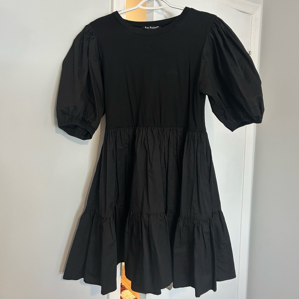 En Saison Black Puff Sleeve Dress